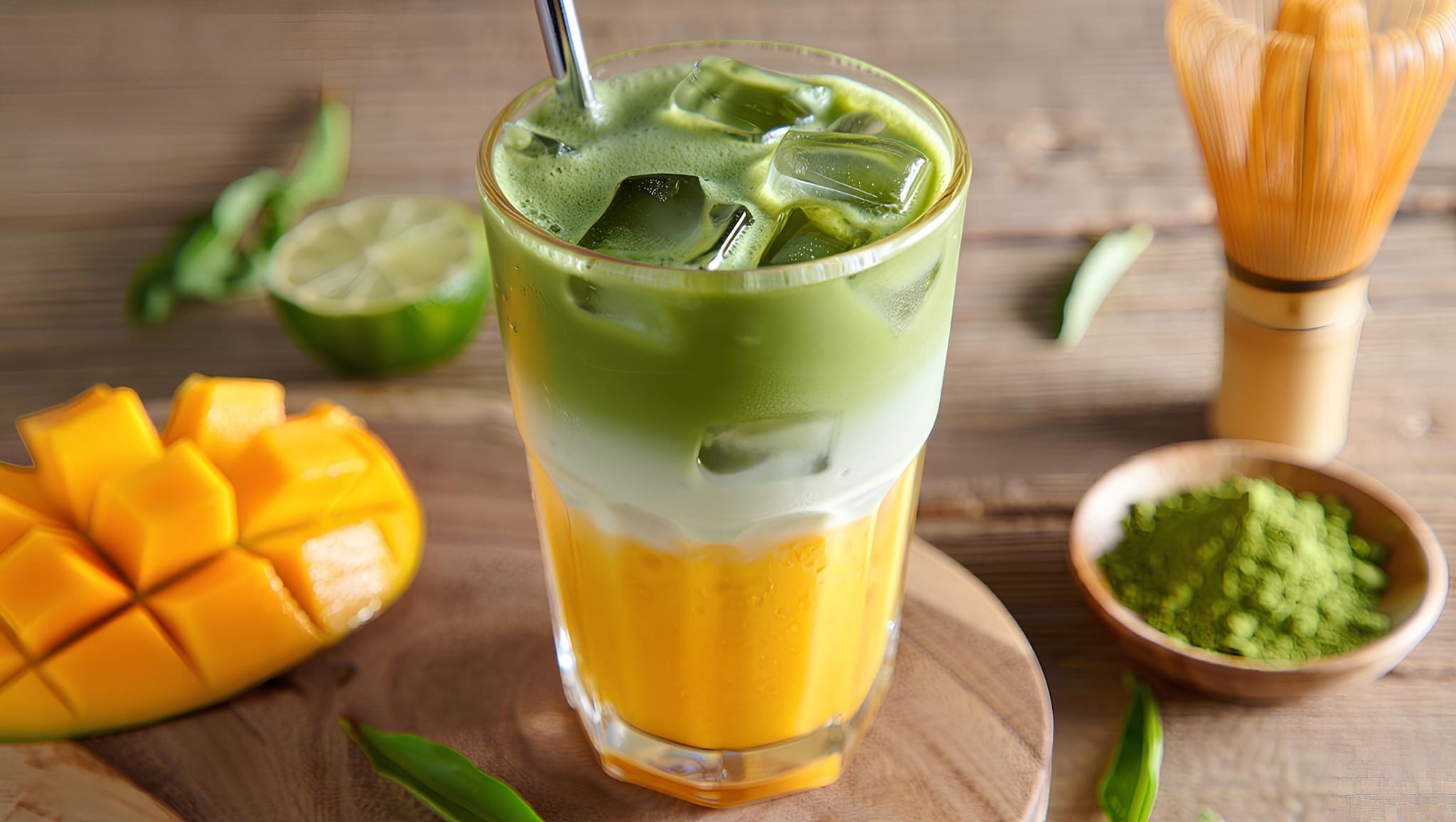 Iced Mango Matcha Latte – trópusi, hűsítő umami élvezet